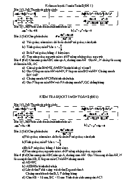 Kiểm tra học kì I môn Toán 8 (Đề 1)